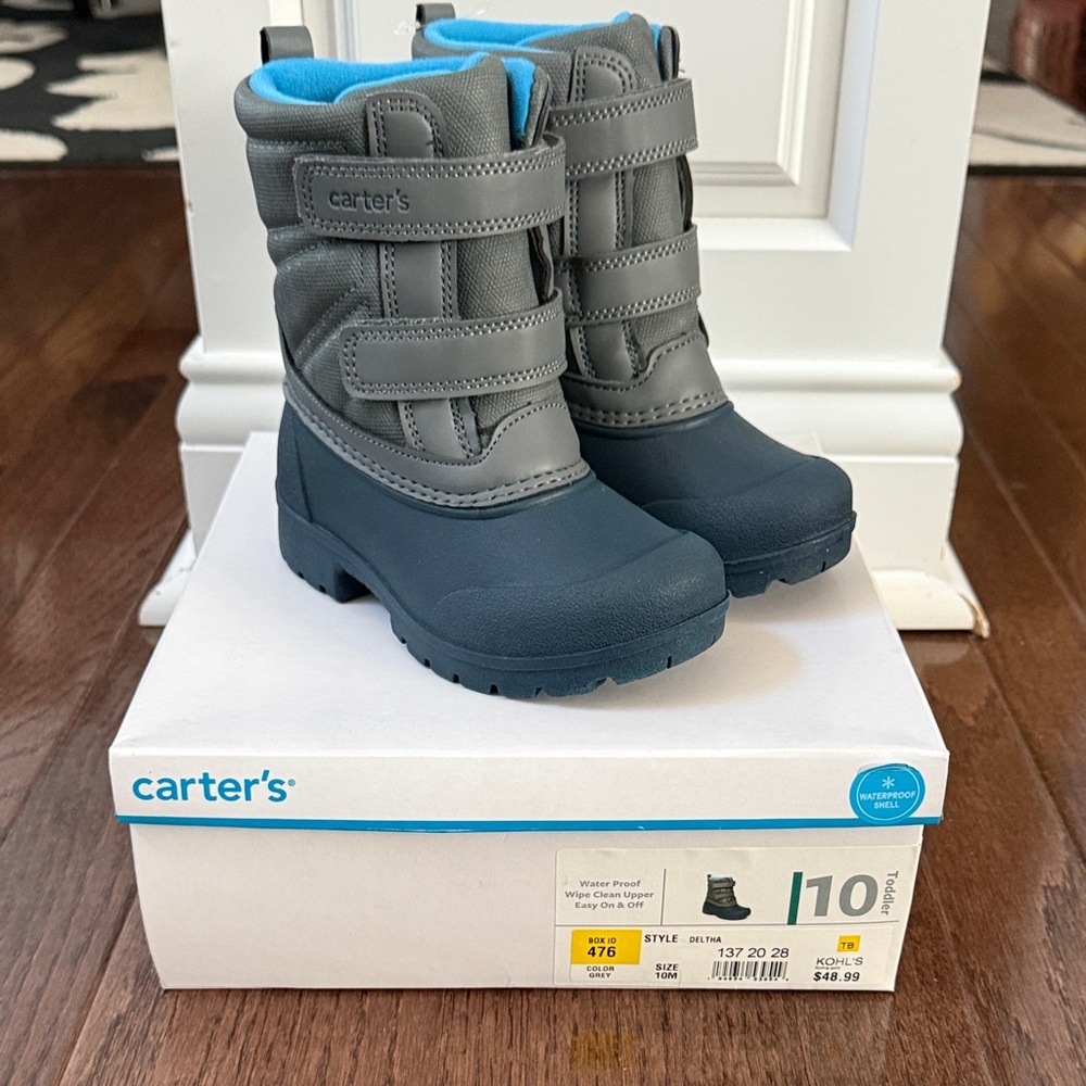Carter's Kids Gray and Blue Snow Boots, Size 10, NIB